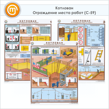 Плакаты «Котлован. Ограждение места работ» (С-59, ламинированная бумага, А2, 3 листа)