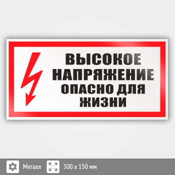 Знак (плакат) «Высокое напряжение. Опасно для жизни», S24 (металл, 300х150 мм)