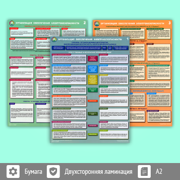 Плакаты «Организация обеспечения электробезопасности» (С-63, ламинированная бумага, А2, 3 листа)