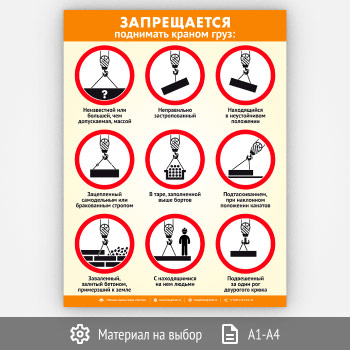 Плакат «Запрещается поднимать краном груз» (М-115, 1 лист)
