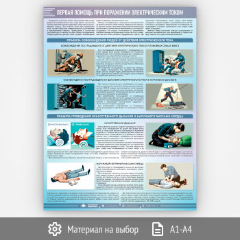 Плакат «Первая помощь при поражении электрическим током» (М-122, 1 лист)